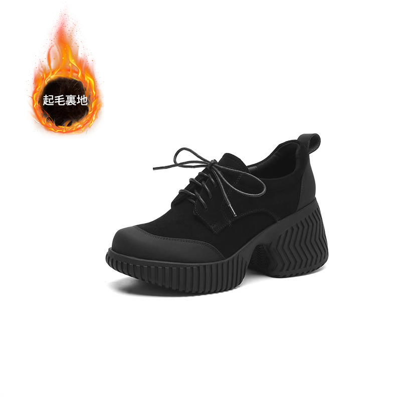 厚底紐付きカジュアルシューズ｜8cmの高さアップ、履き心地がよく疲れにくい| 単層と裏起毛の2種類から選べます