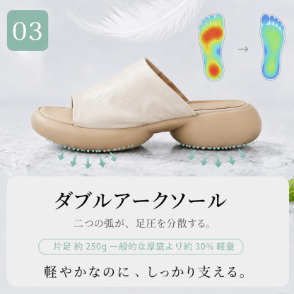 【履くだけで美脚効果◎】4E ワイド設計 本革 厚底 サンダル レディース 甲深 アッパー やわらか天然皮革 美足 ミュール 痛くない 締め付けゼロ 楽ちん つっかけ スリッパ ローヒール 250g 軽量 衝撃吸収 疲れない 外反母趾 オフィス 普段履き