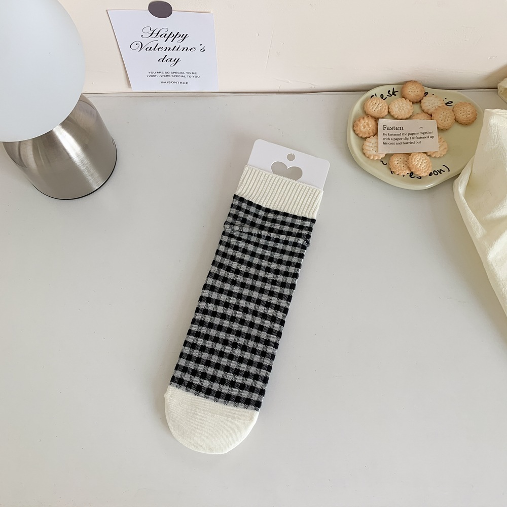 ストライプ＆チェック柄ソックス｜ナチュラルでレトロ、どんなコーデにも合わせやすい（4足セット） - 1011255971 - emiwalk