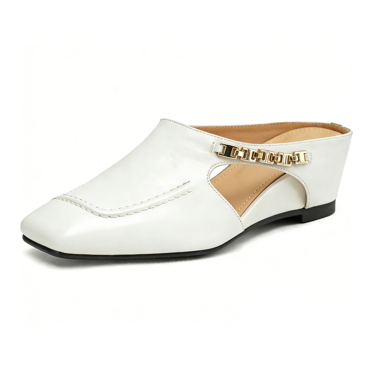 レトロ風つま先カバー付きウェッジヒールミュール