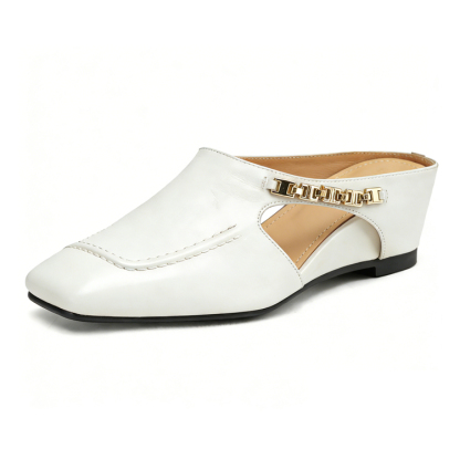 レトロ風つま先カバー付きウェッジヒールミュール