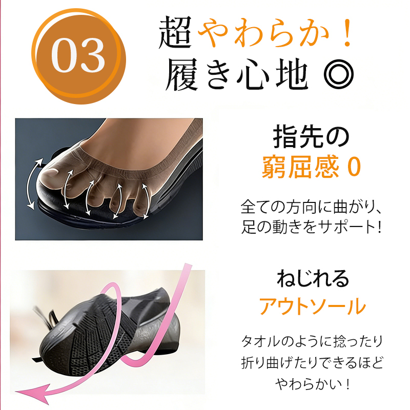 コンフォートシューズ 指先の窮屈感ゼロ 柔軟な履き心地 サポートパッド詳細