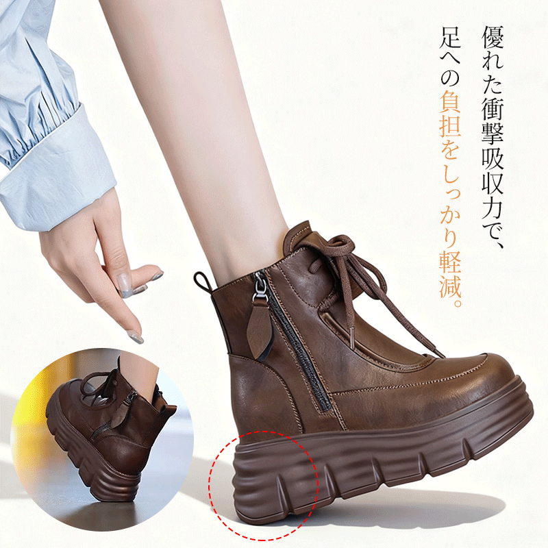 厚底ショートブーツ 衝撃吸収ソール 足への負担軽減イメージ