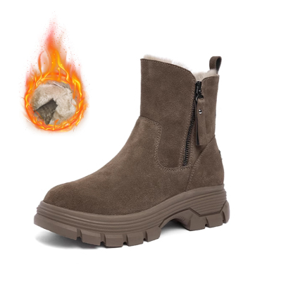 【2025秋冬新作】牛スエードショートブーツ レディース 毛皮付き 厚底 防滑ソール 軽量・履きやすい - 1011247643 - emiwalk