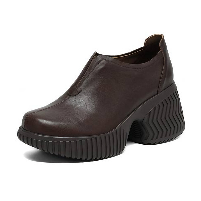 厚底ローファー ブラウン 7.5cmヒール レトロ 大人かわいい