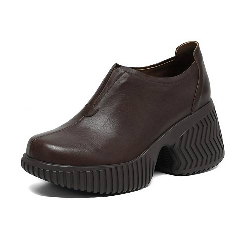 厚底ローファー ブラウン 7.5cmヒール レトロ 大人かわいい