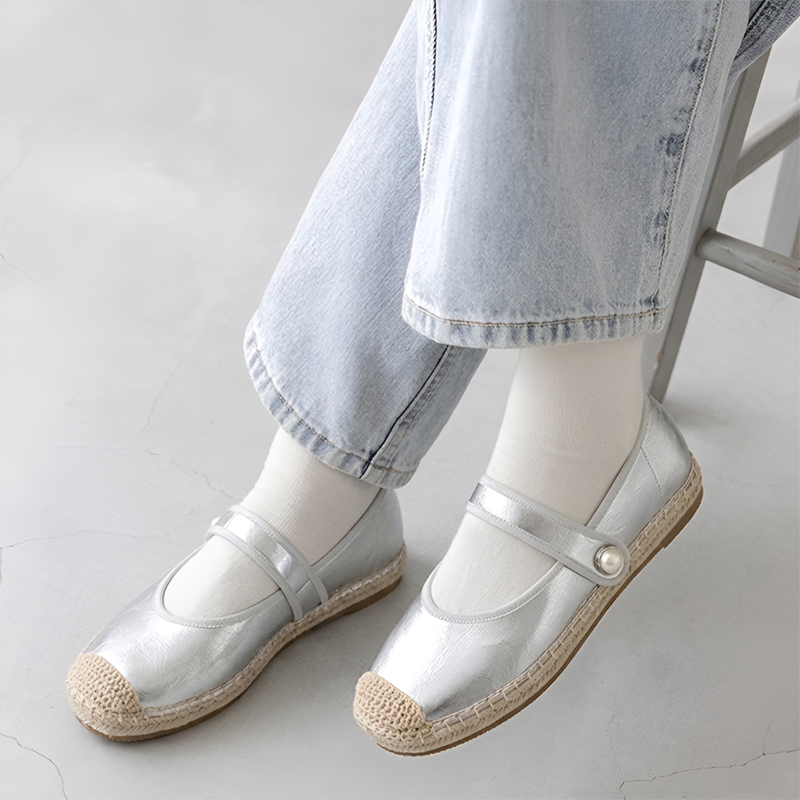 パール飾り フラットシューズ