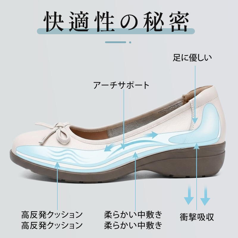 足の動きにしなやかにフィットする高い屈曲性を備えた本革ソールの詳細