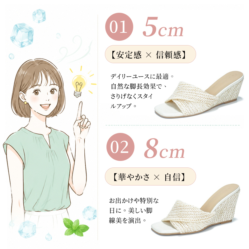 Emiwalk ウェッジソールサンダル 5cmヒール 8cmヒール 比較イメージ
