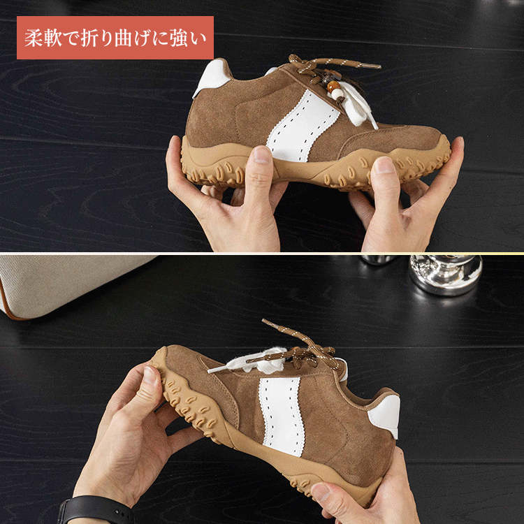 厚底スニーカー 耐久性テスト 屈曲性と折り曲げに強いソールの様子
