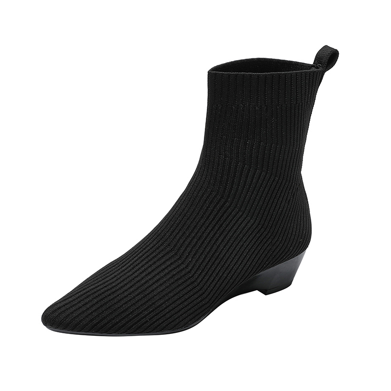 【2025秋冬新作】ニットブーツ レディース 履きやすい ツートンカラー ソックスブーツ 靴下感覚でラクチン - 1011155484 - emiwalk