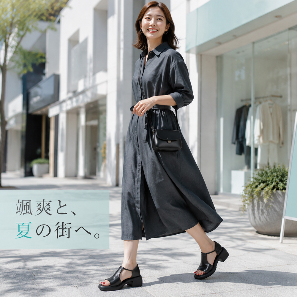 夏向けソフトレザー・オープントゥサンダル