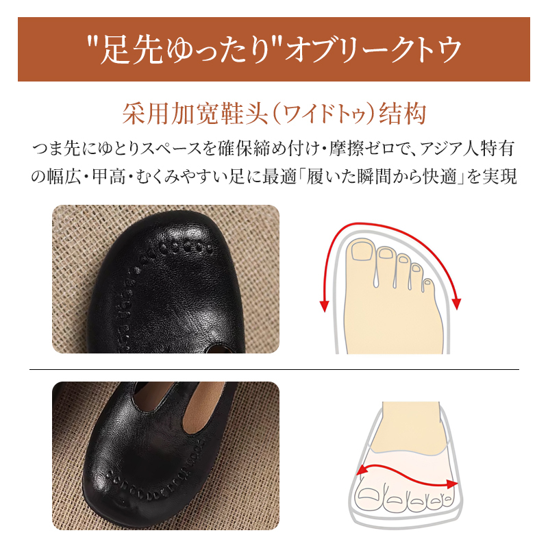 足先ゆったりオブリークトゥ 締め付けや摩擦を抑えたアジア人の足に最適なワイド設計