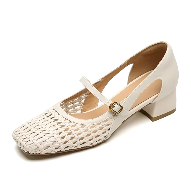  レディース編み込みデザイン スクエアトゥサンダル