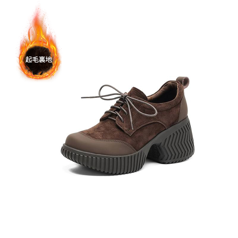 厚底紐付きカジュアルシューズ｜8cmの高さアップ、履き心地がよく疲れにくい| 単層と裏起毛の2種類から選べます