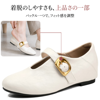 レトロ T ストラップ本革メリージェーンシューズ 4cm 隠しインヒール 豚革インソールゴムソール 老け見えしないリラックスレディースパンプス 通勤・お出かけ・旅行長時間歩行対応