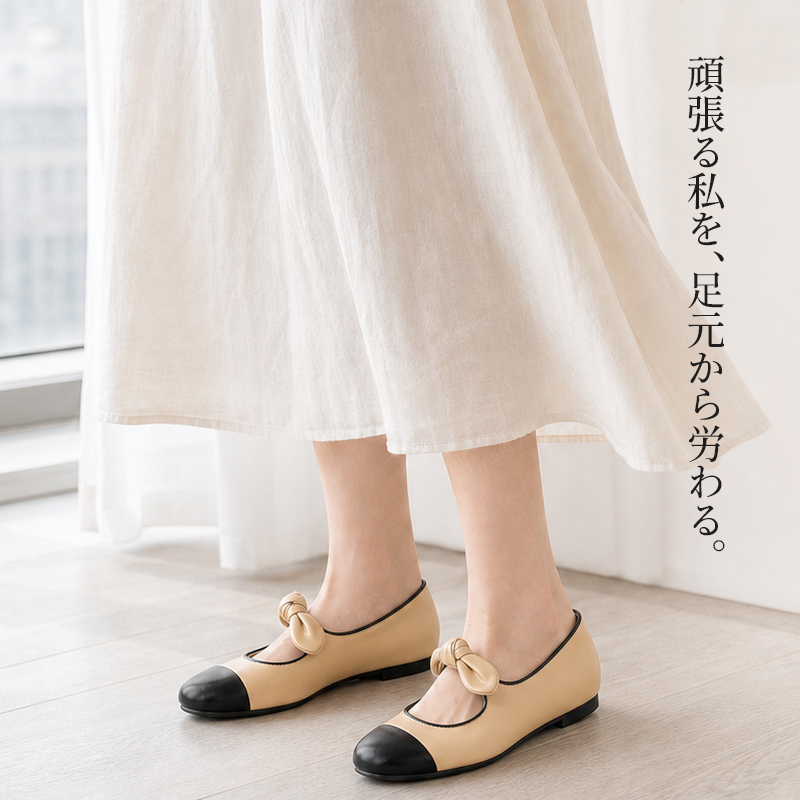 SL-Eリボン付き 太ヒール マリーシューズ