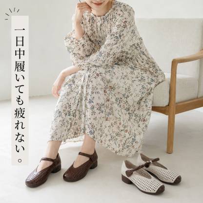 【本革×クッションソール】 メッシュ パンプス ストラップ 牛革 コンフォートシューズ レディース ローヒール 3cm 走れる 痛くない 柔らかい ラバー底 防滑 屈曲性抜群 歩きやすい 疲れ知らず サンダル 夏靴 春秋 通気性 幅広 甲高 外反母趾