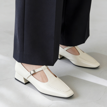 Eフレンチスクエアトゥレトロパンプス