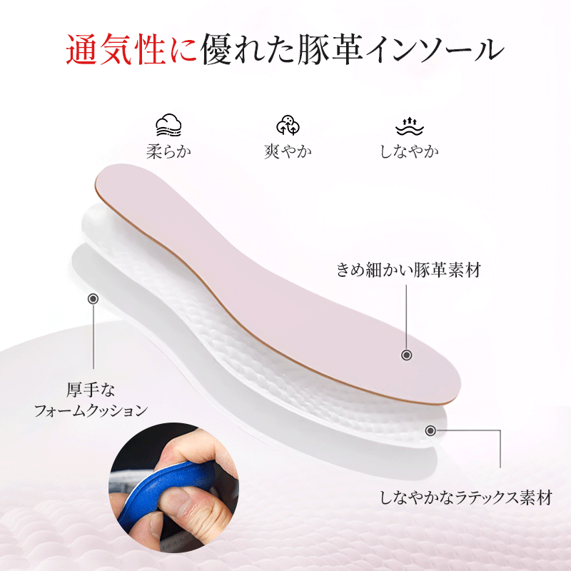 通気性 豚革インソール フォームクッション ラテックス素材 構造図