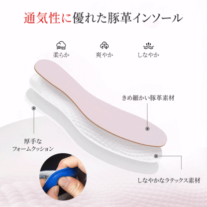 通気性 豚革インソール フォームクッション ラテックス素材 構造図