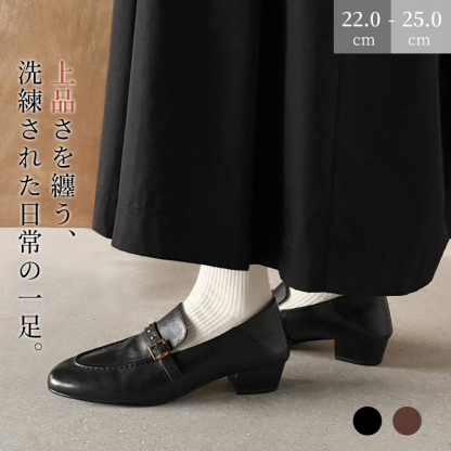 ハンドメイド 本革 ローファー レディース きれいめ 細見え ヒール3.3cm 幅広さんにも 大人通勤 オフィスカジュアル