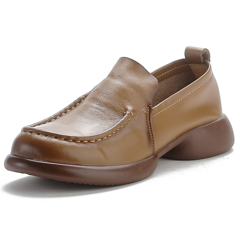 本革 厚底ローファー レディース 3cmヒール 4E幅広 屈曲ソール 疲れない靴 - Emiwalk