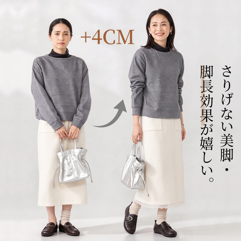 レトロベビートゥローファー 若々しく老けて見えない、マジックテープデザイン、ワイドトゥで様々な足型に対応、4cm 隠しインヒール