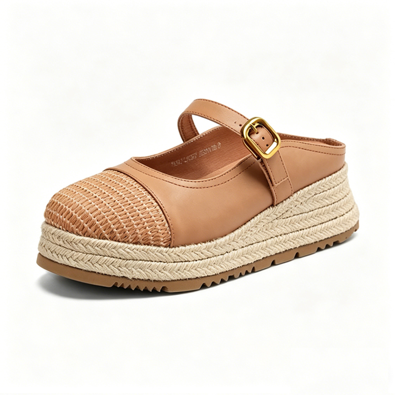 編み込み厚底メアリージェーン・バックオープンサンダル