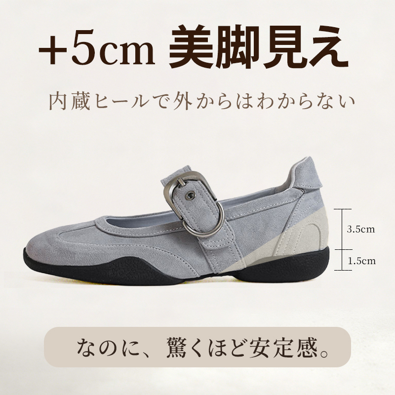 Emiwalk スエードパンプス グレー 3.5cmインヒール 1.5cmソール 5cm高 構造説明