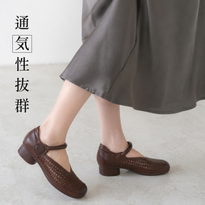 【本革×クッションソール】 メッシュ パンプス ストラップ 牛革 コンフォートシューズ レディース ローヒール 3cm 走れる 痛くない 柔らかい ラバー底 防滑 屈曲性抜群 歩きやすい 疲れ知らず サンダル 夏靴 春秋 通気性 幅広 甲高 外反母趾