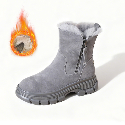 【2025秋冬新作】牛スエードショートブーツ レディース 毛皮付き 厚底 防滑ソール 軽量・履きやすい - 1011247643 - emiwalk