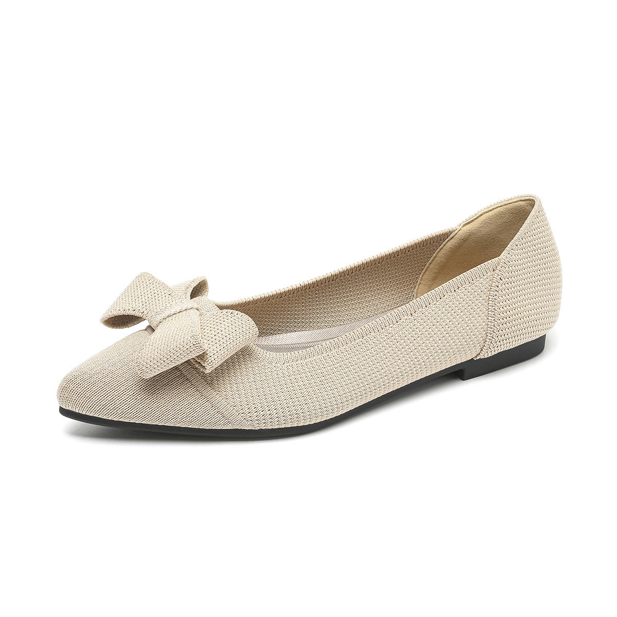 ニットリボン付きポインテッドトゥフラットシューズ - 1011197656 - emiwalk