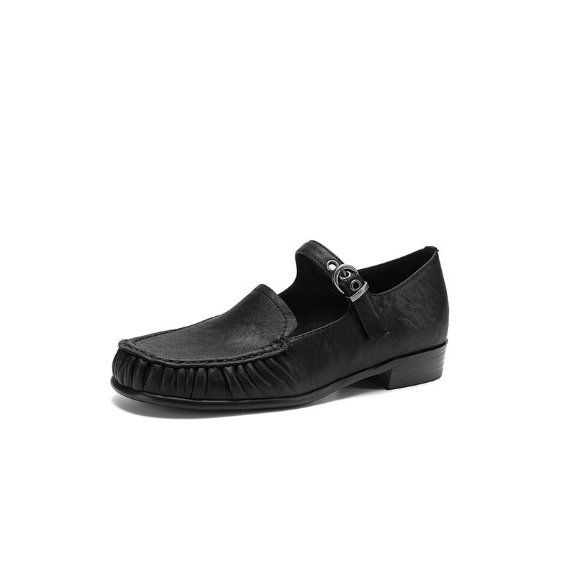 本革 手作り ミュウミュウ風 メタル金具付き ローファー 通勤 大人可愛い 歩きやすい