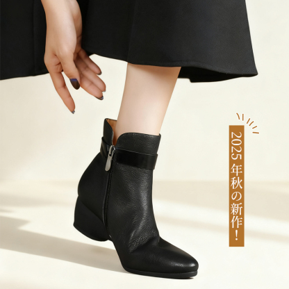2025年秋の新作 本革ショートブーツ サイドジップ仕様のディテール