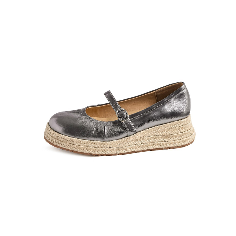 E厚底ラフィア編みメリージェーンシューズ