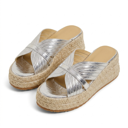 [Emiwalk] ジュート サンダル 厚底 4E 幅広 5cmヒール 軽量 ジュートサンダル 外反母趾 レディース