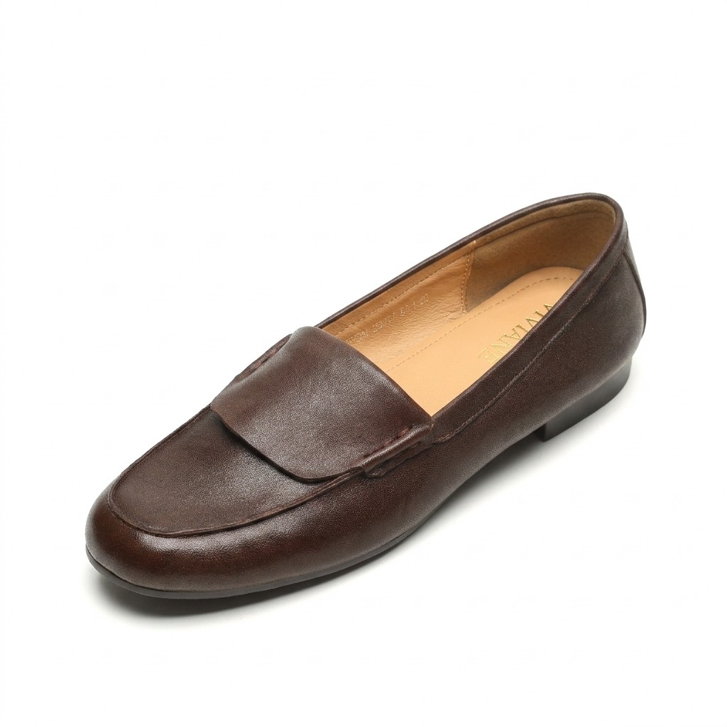 EMIWALK 本革手縫い レディースフラットパンプス ブラウン SKU画像