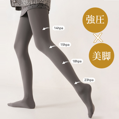 足首から太ももまで計算された段階的圧力値（23hPa、18hPa、15hPa、14hPa）の機能説明図