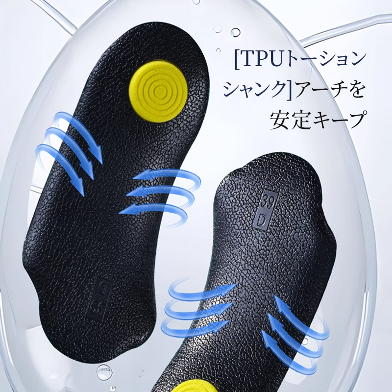 TPUトーションシャンクによるアーチの安定キープ機能 インソールの底面構造