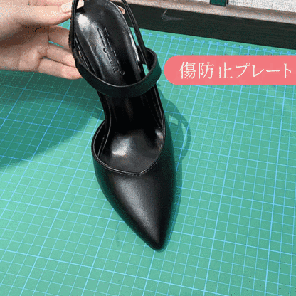 傷防止プレート加工を施した耐久性の高い美しい状態を保つ本革パンプス