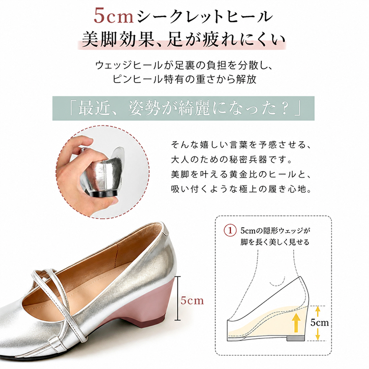 【大人気】約 5cm ブロックヒール ダブルストラップポインテッドトゥマリージェーン 本革鏡面エナメル ヌードピンク / ブラック / シルバー 3 色展開 静音滑り止めラバーソール 痛くなりにくい 脱げにくい 少女心を持ち続ける大人の女性向け 通勤・パーティー・デイリー兼用レディースパンプス