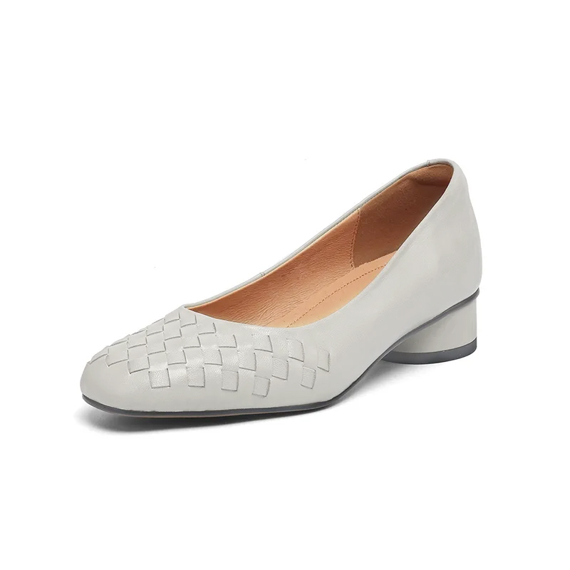 Emiwalk ソフトレザーのフレンチ風編み込みパンプス3cmヒール