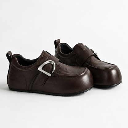 レトロベビートゥローファー 若々しく老けて見えない、マジックテープデザイン、ワイドトゥで様々な足型に対応、4cm 隠しインヒール