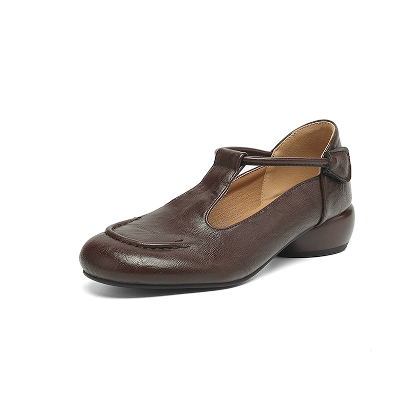 Emiwalk ラウンドトゥパンプス　ダークブラウン♪ 外反母趾さんも痛くない】とろける履き心地の上質本革 ラウンドトゥ