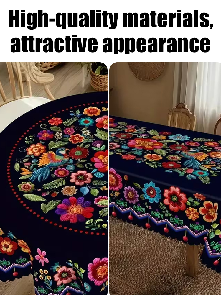 Mexican-style vibrant colorful floral tablecloth