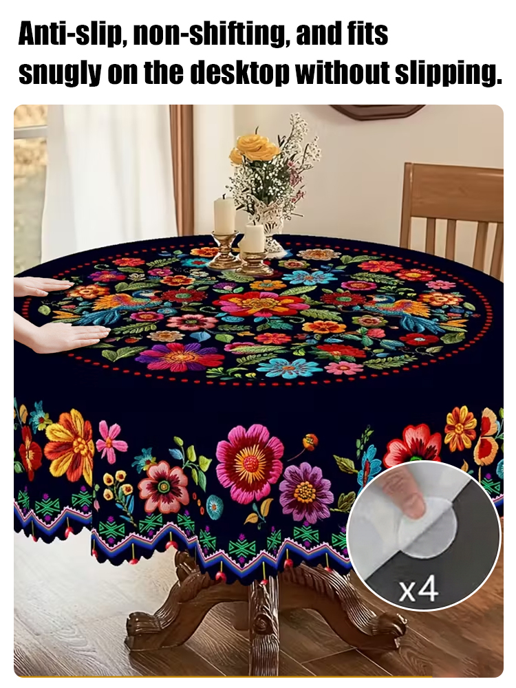 Mexican-style vibrant colorful floral tablecloth