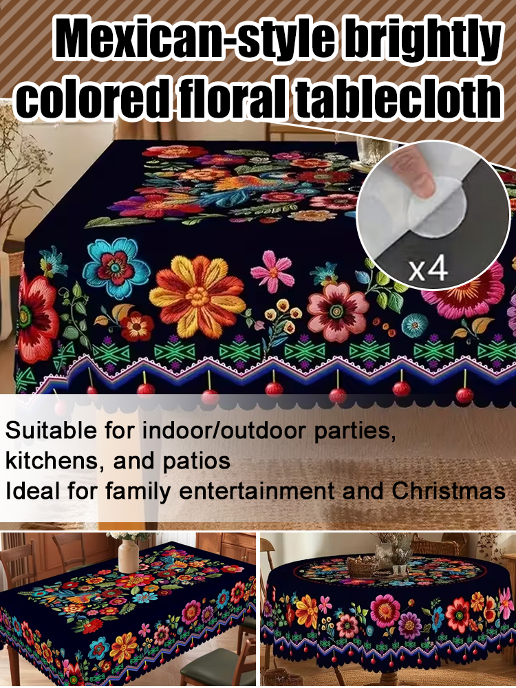 Mexican-style vibrant colorful floral tablecloth