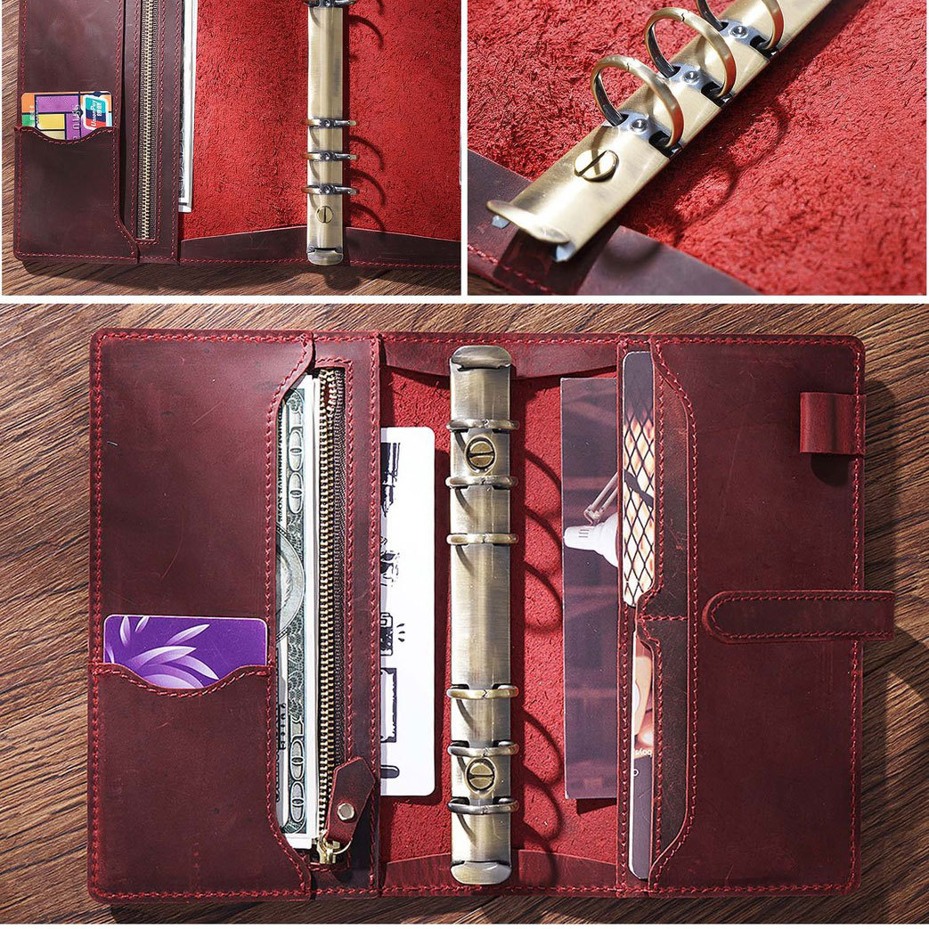 A5 6穴 バインダー 大容量収納 革カバー ノート