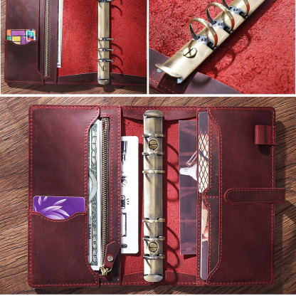 A5 6穴 バインダー 大容量収納 革カバー ノート